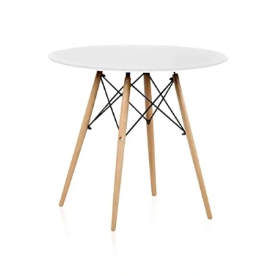 Imagen de duehome Mesa Redonda de Comedor Fija, Salon o Cocina, Modelo Tower, Acabado en Blanco y Madera, Medidas: 80 cm (Largo) x (Ancho) 75 (Alto)