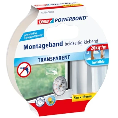Imagen de Cinta adhesiva de montaje doble cara tesa Powerbond (5 m x 19 mm), transparente