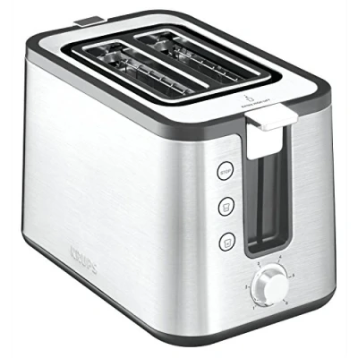 Imagen de Krups Tostador Control Inox KH442D plateado de 750W 2 ranuras, 6 niveles tostado, modo recalentar/descongelar, Sistema extra elevación, botón Stop, color plata tostadas