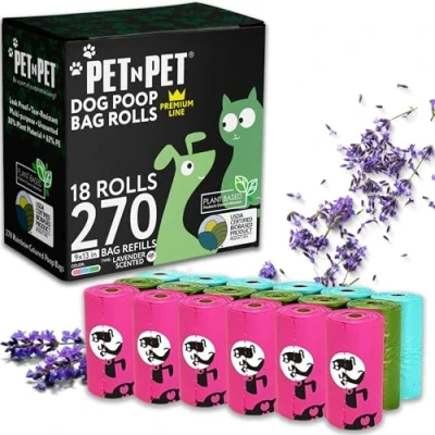 Imagen de PET N bolsas para excrementos con aroma a lavanda 270 unidades Rollos de recambio perros certificado USDA 38% Biobased