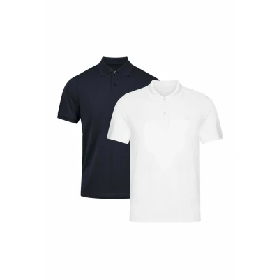 Imagen de DANISH ENDURANCE Polo Hombre Manga Corta en Algodón Orgánico, Camiseta de Vestir, Ropa Verano, 1 o 2 Pack Multicolor (1x Blanco, 1x Azul Marino) L