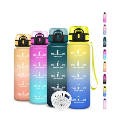 Imagen de Botella Agua, 500ml Agua Niños, Cantimplora con Marca de Tiempo, A Prueba fugas, Fácil Transportar, Filtro, para la Escuela, Viajar, Deportes, Bicicleta, Camping, Oficina