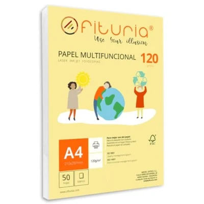 Imagen de Paquete de folios A4 120gr con 50 Hojas Blancas, Papel Multifuncional para Uso Escolar y Entornos Laborales. Ideal impresoras láser, inyección o fotocopiadoras Ofituria
