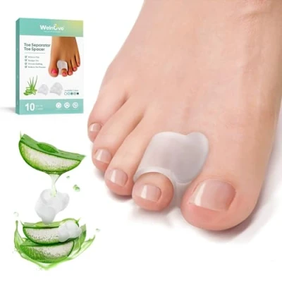 Imagen de Welnove Separadores de dedos gel, paquete 10 espaciadores con extracto aloe vera para superpuestos, juanetes, alineación del dedo gordo pie, alivio corrector