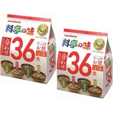Imagen de Marukome Sopa Miso Ryotei no Aji 4 Sabores, 36 Sopas Instantáneas Japonesas (Algas Wakame, Cebollas Verdes, Tofu, Aburaage), Lote de 2 paquetes (Total 72 Sopas)