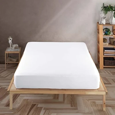 Imagen de Vency Sábana Bajera Ajustable de 180 x 200 cm, Color Blanco, 100% algodón, para Cama a 35 Altura del colchón, Blanco