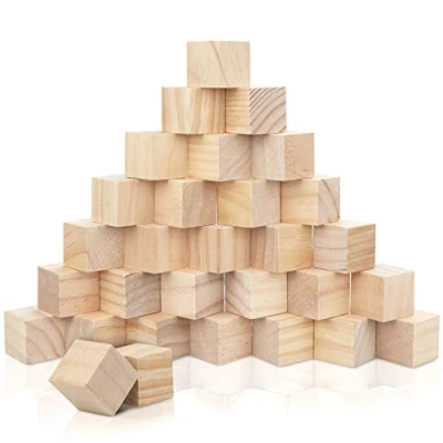 Imagen de Kurtzy Bloques de Madera Cuadrados Pequeños (Pack 30) 3 x cm Cubo Pino Natural sin Acabado Bloque Educativo Manualidades para Bricolaje, Rompecabezas, Números