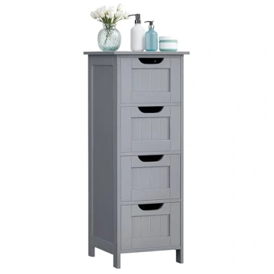 Imagen de VASAGLE Armario de Baño, Almacenamiento, Pie, con 4 Cajones, 30 x 82 cm, para Sala Estar, Comedor, Cocina, Estilo Moderno, Gris Místico LHC040P36