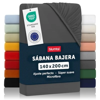 Imagen de Blumtal Basics Sábana Bajera Ajustable de Microfibra Cepillada para colchón 25 27 cm Altura, Cama 140: 140 x 200 30cm, Antracita