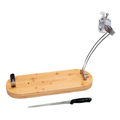 Imagen de Fackelmann Set Jamonero Giratorio y Plegable de Madera Bambú 48x19 cm, Juego Cuchillo, incluye Cuchillo Nirosta Elegant 34 cm en Acero Inoxidable…