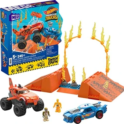 Imagen de Mega Construx Hot Wheels Monster Trucks Pista Tiger Shark Coches con Set de Juego Bloques construcción Accesorios, Juguete +5 años (Mattel HKF88)