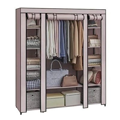 Imagen de SONGMICS Armario de Tela, portátil para Dormitorio, Perchero con Cubierta Perchero, 45 x 150 175 cm, 12 Compartimentos, Estructura Metal, Rosa empolvado LSF003P02