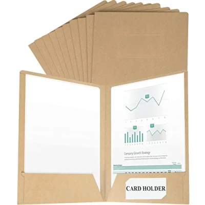 Imagen de 10 carpetas de papel kraft A4 fácil acceso con 2 bolsillos, proyectos presentación informes tarjetero, organizador papel, bolsillos para oficina y escuela