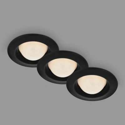 Imagen de BRILONER Lights luces empotrables LED con módulo esférico, juego de 3 empotrables, vatios cada una, luz blanca cálida, a prueba salpicaduras, negro, 95x36 mm (DxH), 7056 035