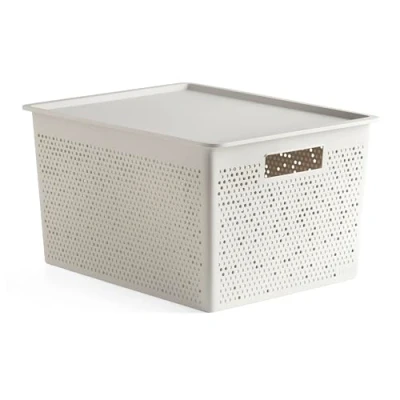 Imagen de Tatay Set de Caja Organizadora Rectangular 20L y Tapa Bohol, Polipropileno, Libre BPA, Plástico 100% Reciclado, Blanco, Medidas 30,5 x 39,5 22 cm