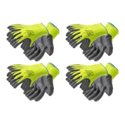 Imagen de Högert Technik VECHTE Guantes protectores con revestimiento de nitrilo, color verde/gris (12 pares, talla 9), resistentes a la abrasión, ideales para trabajos montaje y mantenimiento precisos
