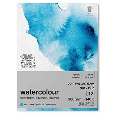 Imagen de Winsor &amp; Newton Papel de Acuarela Clásico, Grano Fino, 300gr, Mezcla 25% Algodón y Fibras Celulosa, Blanco Natural, Libre Ácidos, 22,9 x 30,5cm, Bloc Encolado Por 1 Cara, 12 Hojas