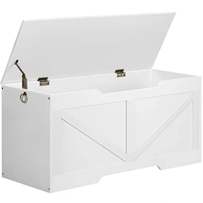 Imagen de HOOBRO Baúles con Espacio de Almacenamiento, Caja Juguetes Tapa, Banco baúl, 2 Anillas, 100 cm, Resistente, Estable, para niños, Pasillo, salón, Blanco EWT771CW01
