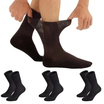 Imagen de CALZITALY, PACK 3/6 PARES Calcetines Sin Elástico, para Diabéticos, Unisex de Algodón Negro, Blanco, Natural (3 43 46)