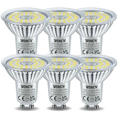 Imagen de WSMCN Bombillas LED GU10, Regulable,Luz Blanco Frío 6000K 655 Lúmenes,6W Equivalente 70W Halógeno, AC 230V, Sin Parpadeos Foco, Ángulo de haz 120 , Paquete 6