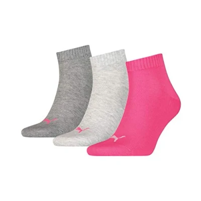 Imagen de PUMA Quarter Calcetines, Gris/Rosa (Middle Grey Melange/Pink), 39 42 (Pack de 3) Unisex Adulto