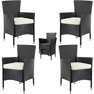 Imagen de CASARIA® Set 4 Sillones de Jardín Poliratán Apilables con Cojines Lavables Carga hasta 160kg Sillas Terraza Exterior Resistentes Intemperie Negro