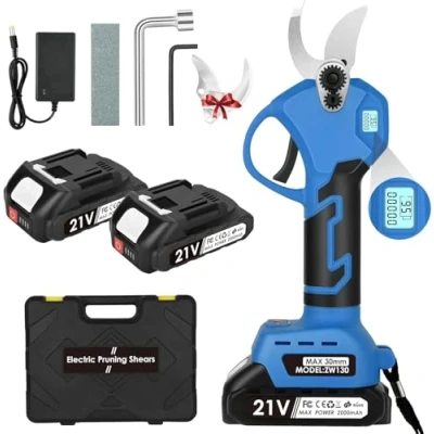 Imagen de SHAVINGFUN Tijeras De Podar Electricas,Tijeras Bateria, Tijera Electrica Profesionales 2x Baterías Litio Recargables 2000 mAh para jardinería viñedos árboles frutales