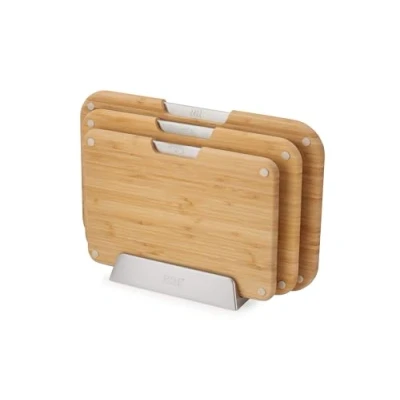 Imagen de Joseph Nest™ Juego de 3 Tablas Cortar Bambú, Doble Cara, Antideslizantes, Iconos Alimentos, Soporte Metal