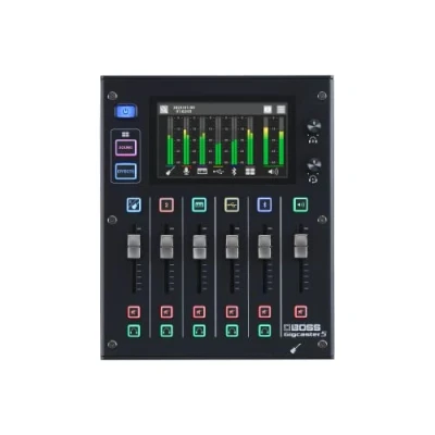 Imagen de Compacto mezclador de streaming audio 5 canales con Entrada directa guitarra/bajo BOSS Gigcaster 2 entradas micro XLR línea estéreo 8 pads SFX pantalla táctil