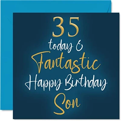 Imagen de Fantásticas tarjetas de cumpleaños 35 para hijo, hoy y fantásticas, tarjeta feliz hijo mamá o papá, regalos felicitación