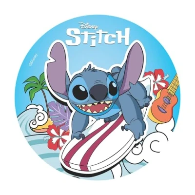 Imagen de dekora, Stitch Oblea Comestible, Decoración para Tartas de Cumpleaños Infantiles, Cake Topper Pastel Redondo 20 CM