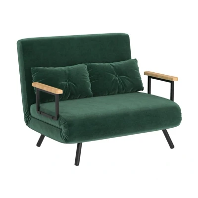 Imagen de HOMCOM Sofá Cama de 2 Plazas Plegable Tapizado en Terciopelo con Respaldo Ajustable 5 Niveles y Almohadas Acolchadas para Oficina Dormitorio Salón 102x73x81 cm Verde