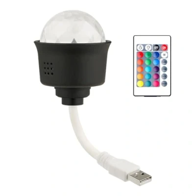 Imagen de Mini luz de discoteca USB con extensor flexible, luces fiesta control voz, bola discoteca, LED multicolor para coche, estroboscópica mágica Navidad (1