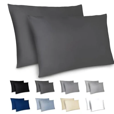 Imagen de Dreamzie Funda Almohada 40x70cm Lote de 2 Microfibra con Cremallera Certficadas Oeko Tex Suave y Cepillada Gris Oscuro