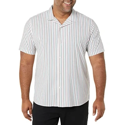 Imagen de Amazon Essentials Camisa Hawaiana de Corte Estándar Hombre, Azul Rosa Rayas Verticales, XS