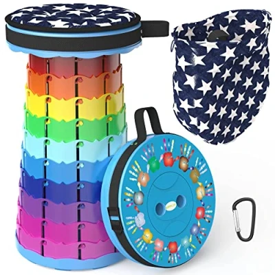 Imagen de LOCYOP Taburete Plegable Portatil con Cojín,Taburete de Camping para Adultos,Taburete Telescópico Portátil Senderismo,Pesca,Viajes,Barbacoa,Carga Máxima 200kg(Palmeras)