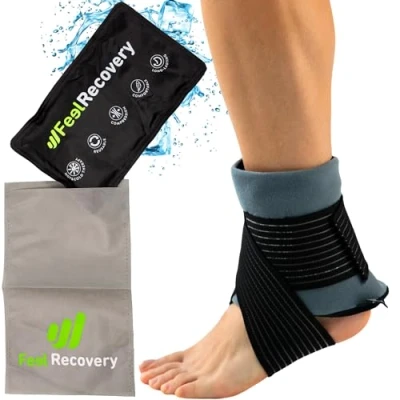 Imagen de Bolsa de Gel para Frío y Calor Reutilizable (28x17 cm) Tobillos Pies Recuperación Lesiones Deportivas: Fracturas, Torceduras, Esguinces Hielo con Cinta Elástica Compresión Funda