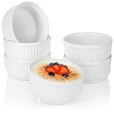 Imagen de COM FOUR® 6x Platos para soufflé Cuencos de cerámica con Aletas ragú Cacerolas aptas Horno Postre aptos lavavajillas Recipientes 250 ml