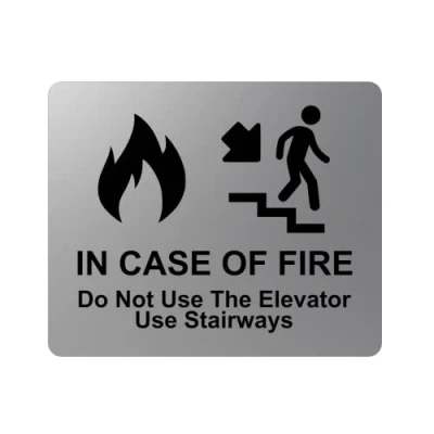 Imagen de Pegatina Adhesiva para señal de escaleras en Caso Incendio, no Utilizar Ascensor, Color Negro con símbolo Icono Universal y Texto (tamaño: 12 cm x 10 cm)