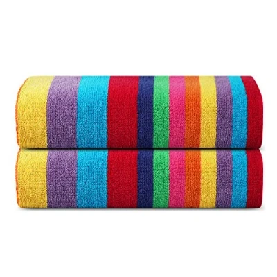 Imagen de Sweet Needle Toallas de Playa para Adultos Clásico Rayas cabaña múltiple Toalla Piscina 100% algodón con Hilado en Anillo, Grande natación, 450 g/m² Miami Vibe 76 x 152 cm