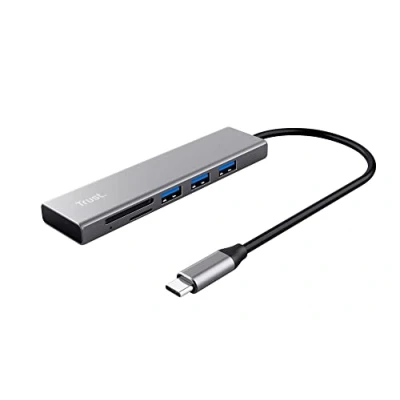 Imagen de Hub USB Trust Halyx, 3x A, Lector de tarjetas microSD, C, Multiplataforma, Plata