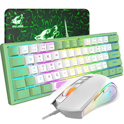 Imagen de Juego De Teclado para Mouse Juegos, Juegos con Membrana Sensación Mecánica, hasta 3600 PPP Ratón Óptico 7 Botones PC Laptop Mac White /19 Anti Conflict