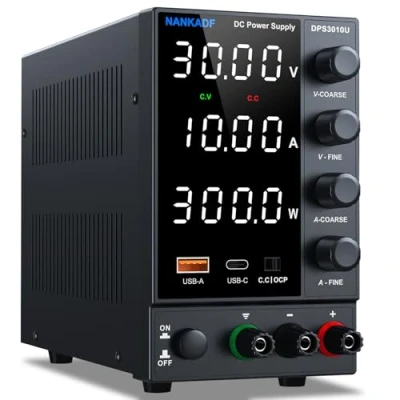 Imagen de alimentatore di rete da laboratorio regolabile 30 V 10 A, DC variabile con porta ricarica rapida USB A/tipo C, display a 4 LED ad alta precisione (DPS3010U (30V/10A))
