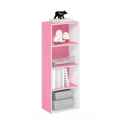 Imagen de Furinno Luder Estantería Abierta para Almacenamiento à 4 Pisos, Blanco/Rosa