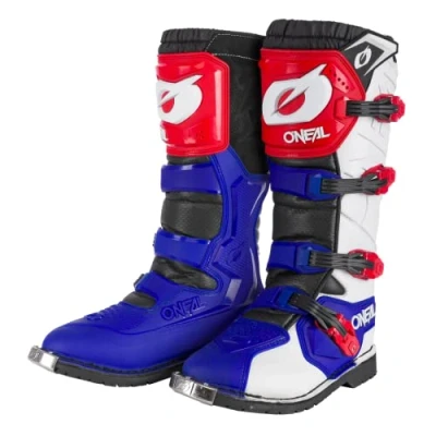 Imagen de O&#039;Neal Botas de Motocross Motocicleta Enduro Confort gracias a la plantilla aire, cuatro hebillas, material sintético Rider Pro Adulto Blanco Rojo Azul Talla 48