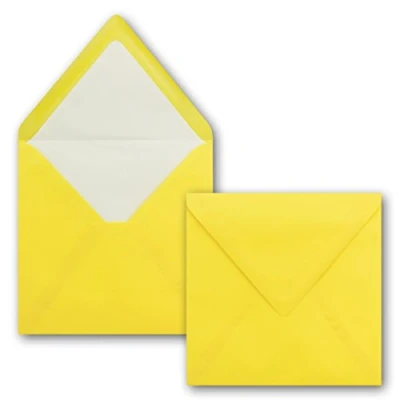Imagen de 50 sobres cuadrados de 16 x cm, amarillo miel con forro seda blanco, sin ventana y adhesivo húmedo, para tarjetas invitación boda cumpleaños