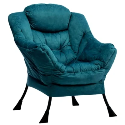 Imagen de HollyHOME Sillón Relax Silla, Perezosa Sillon con Reposabrazos y Bolsillo, Sofá Estructura de Acero, Azul Verde