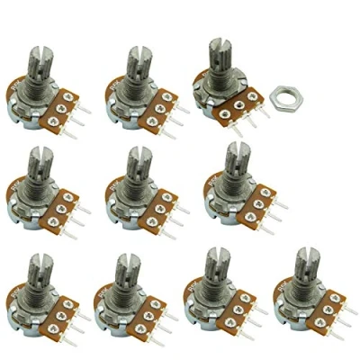 Imagen de Aihasd 10pcs B5K 5K Ohm Ajustamiento Soltero Lineal Giratorio Afilar potenciómetro Shaft 15 mm
