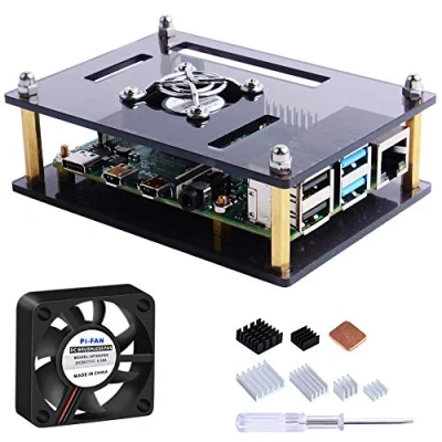 Imagen de GeeekPi Caja Acrylic para Raspberry Pi 4b &amp; 3 b+,Raspberry Estuche con Ventilador de enfriamiento 3/2 Modelo B/B + (Brown)