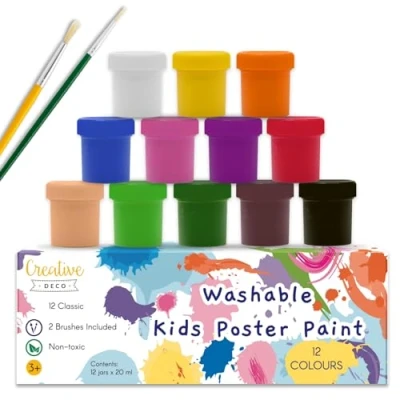Imagen de Creative DECO Temperas para Niños Lavable Pintura Dedos Bebes 12 x 20 ml Botes No Tóxica Colores Básicos Intensos Principiantes y Artistas Navidad